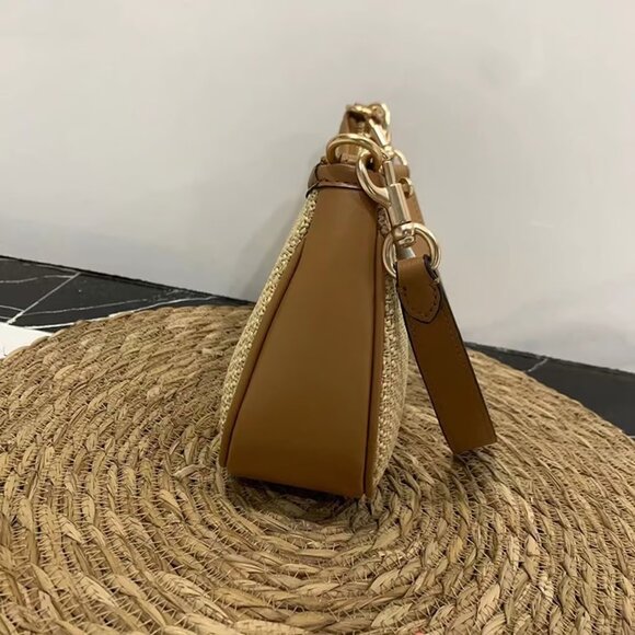 Coach Teri 2way Shoulder Bag Crossbody Straw Smooth Leather Latte Multi CR350 - Picture 4 of 7